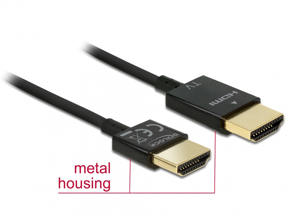 Imagine Cablu HDMI 4K High Speed cu Ethernet T-T 3D 3m Activ Slim Premium, Delock 84774