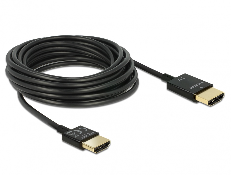 Imagine Cablu HDMI 4K High Speed cu Ethernet T-T 3D 3m Activ Slim Premium, Delock 84774