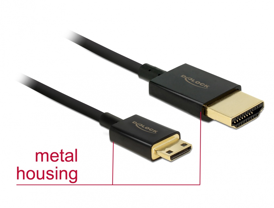 Imagine Cablu HDMI la mini HDMI-C T-T 3D 4K 3m Activ Slim Premium, Delock 84779