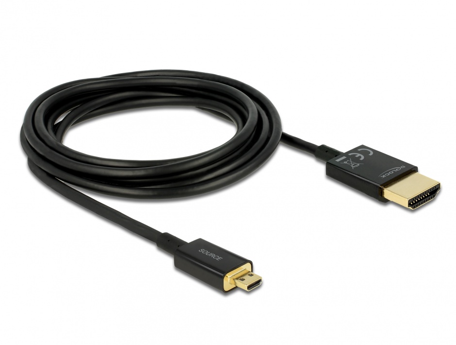 Imagine Cablu HDMI la micro HDMI-D T-T 3D 4K 3m Activ Slim Premium, Delock 84784