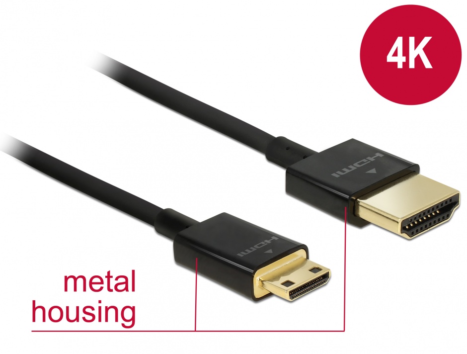 Imagine Cablu HDMI la mini HDMI-C T-T 3D 4K 0.5m Slim Premium, Delock 84787