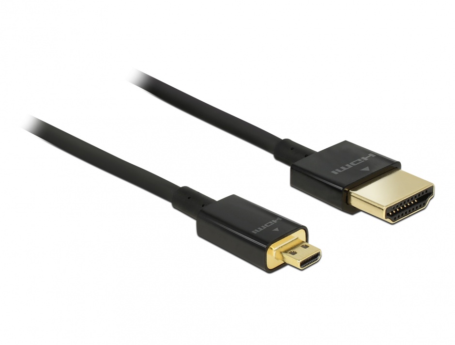 Imagine Cablu HDMI la micro HDMI-D T-T 3D 4K 0.5m Slim Premium, Delock 84788