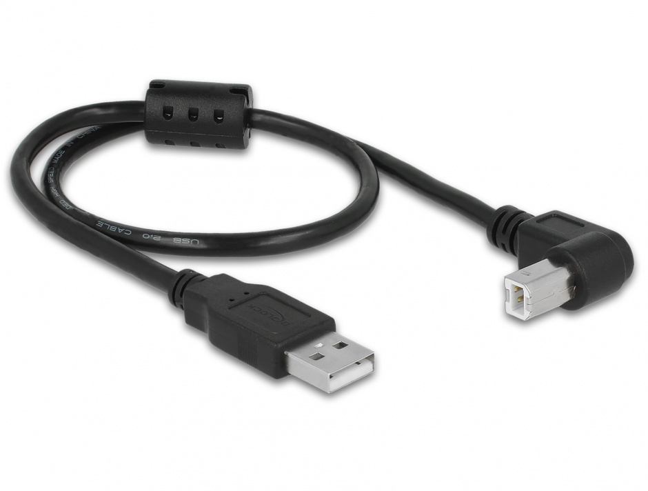 Imagine Cablu USB 2.0-A la USB 2.0-B T-T unghi 0.5m negru, Delock 84809