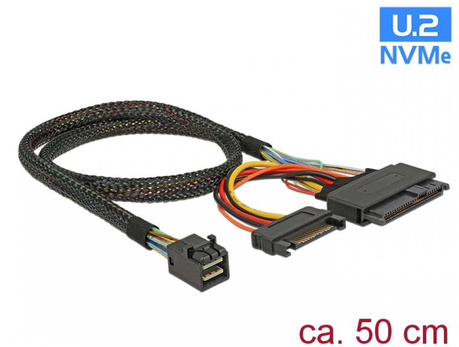 Imagine Cablu SFF-8643 la U.2 SFF-8639 + alimentare SATA 50cm, Delock 84819