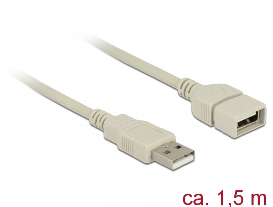 Imagine Cablu prelungitor USB 2.0 T-M 1.5m gri, Delock 84828