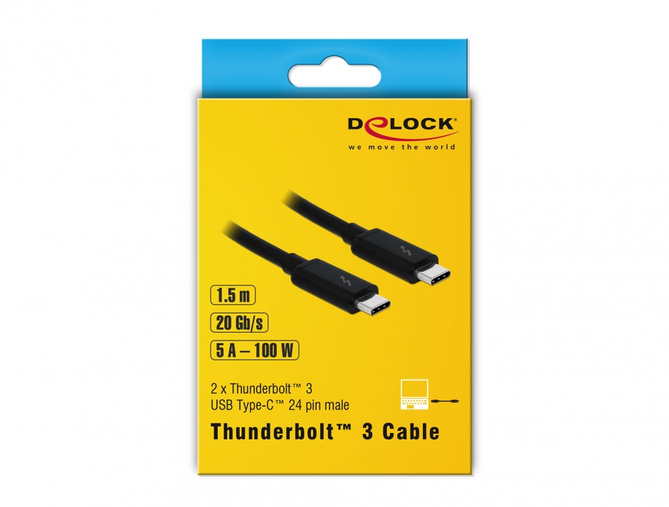 Imagine Cablu Thunderbolt 3 20 Gb/s USB tip C pasiv 1.5m 5A T-T negru, Delock 84846