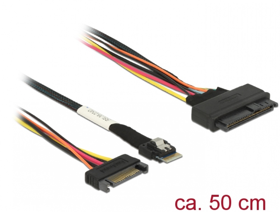 Imagine Cablu Slim SAS SFF-8654 4i la SAS SFF-8639 50cm, Delock 85082
