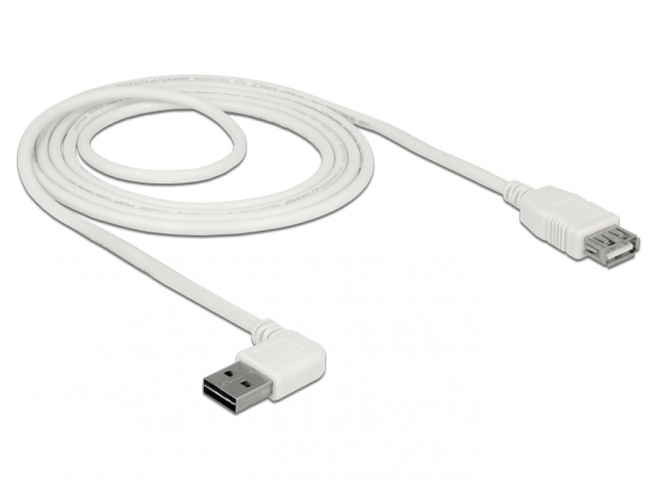 Imagine Cablu prelungitor EASY-USB 2.0 tip A unghi stanga/dreapta T-M 2m Alb, Delock 85180