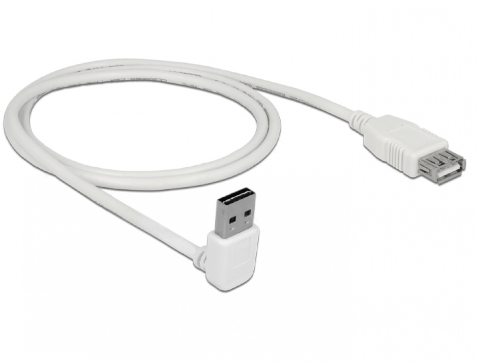 Imagine Cablu prelungitor EASY-USB 2.0 tip A unghi sus/jos T-M 1m Alb, Delock 85187