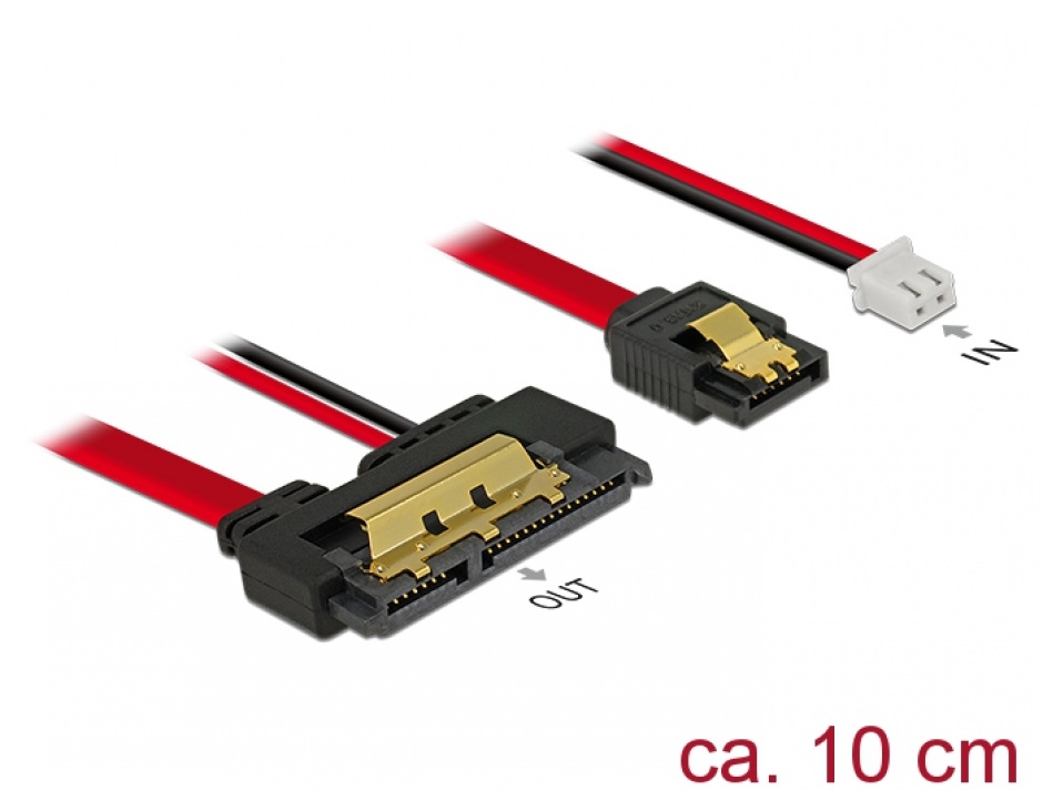 Imagine Cablu de date + alimentare SATA 22 pini 5V 6 Gb/s cu clips la Alimentare 2 pini + SATA 7 pini 10cm, Delock 85238