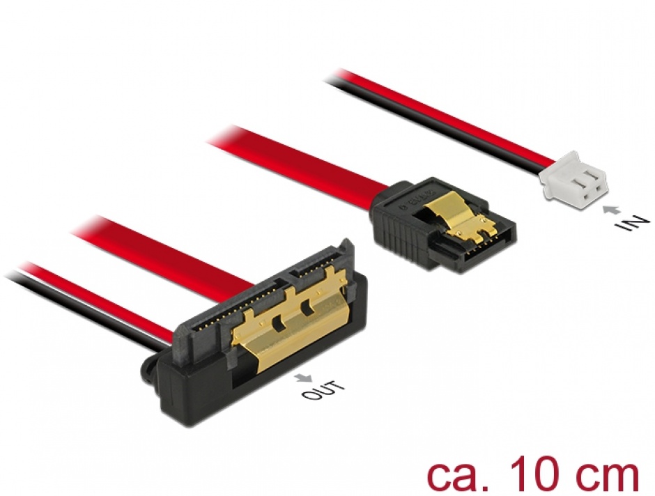 Imagine Cablu de date + alimentare SATA 22 pini 5V 6 Gb/s cu clips la Alimentare 2 pini + SATA 7 pini unghi jos/drept 10cm, Delock 85239