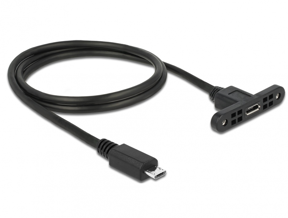 Imagine Cablu prelungitor micro USB-B USB 2.0 panel-mount la micro-B USB 2.0 M-T 1m, Delock 85246