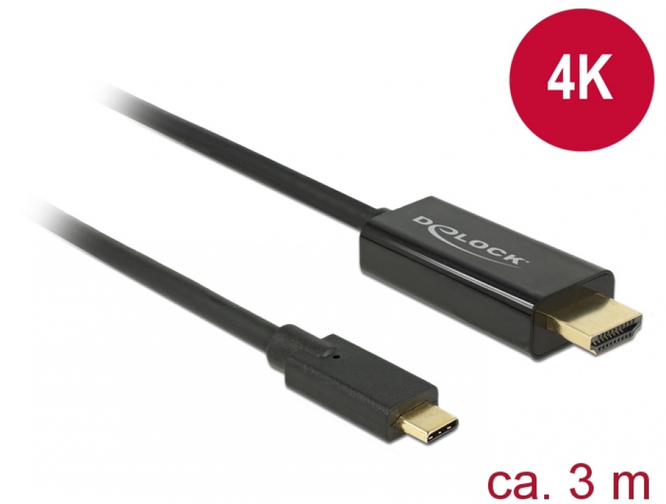 Imagine Cablu USB-C la HDMI (DP Alt Mode) 4K 30 Hz 3m T-T Negru, Delock 85260