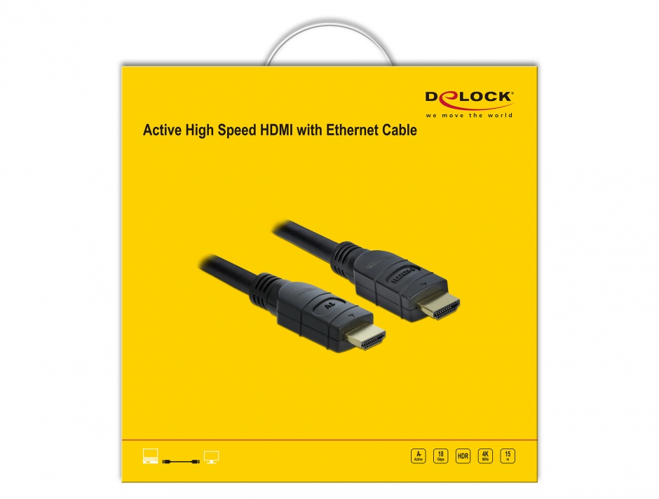 Imagine Cablu activ HDMI 4K60Hz T-T 15m Negru, Delock 85285