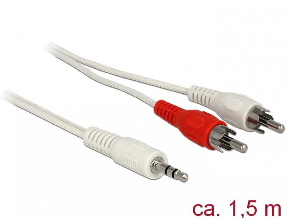 Imagine Cablu audio jack stereo 3.5mm la 2 x RCA T-T 1.5m Alb, Delock 85308