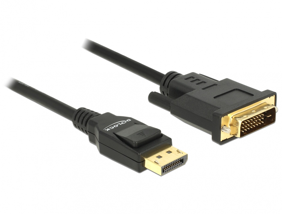 Imagine Cablu Displayport 1.2 la DVI 24+1 pini T-T pasiv 1m negru, Delock 85312