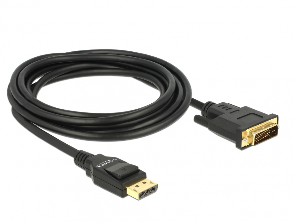 Imagine Cablu Displayport 1.2 la DVI 24+1 pini T-T pasiv 3m negru, Delock 85314