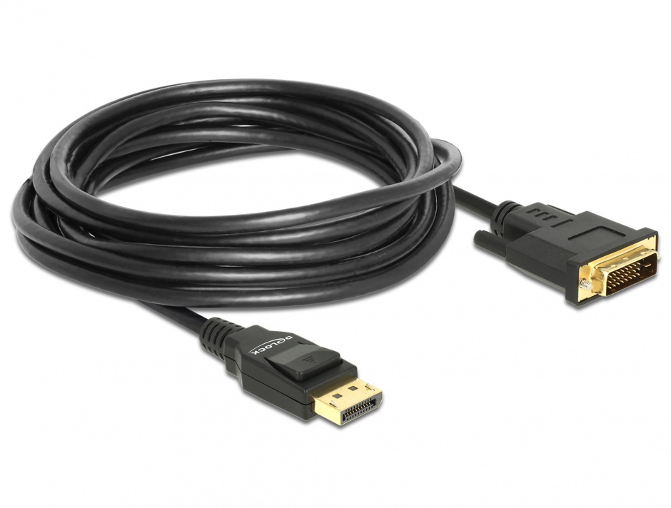 Imagine Cablu Displayport 1.2 la DVI 24+1 pini T-T pasiv 5m negru, Delock 85315 