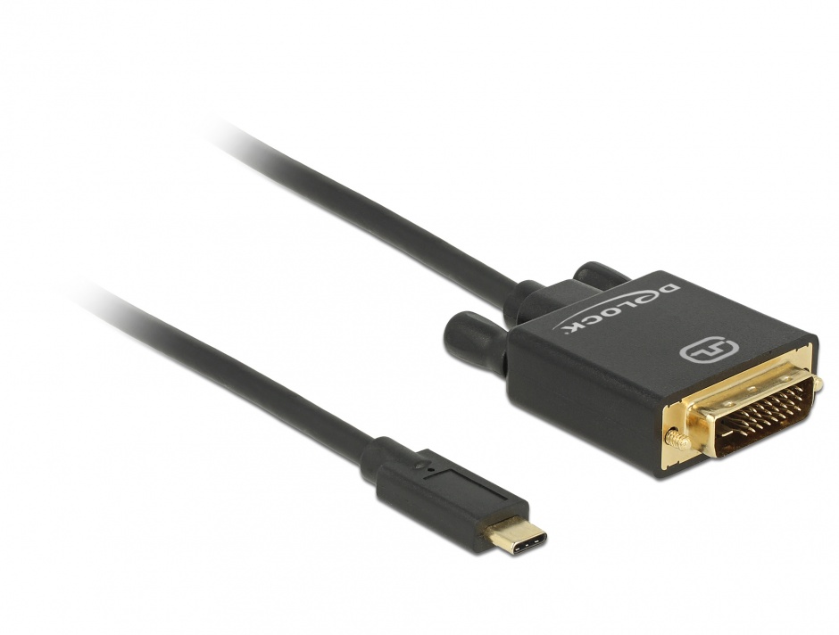 Imagine Cablu USB-C la DVI 24+1 male (DP Alt Mode) 4K 30 Hz 3m Negru, Delock 85322