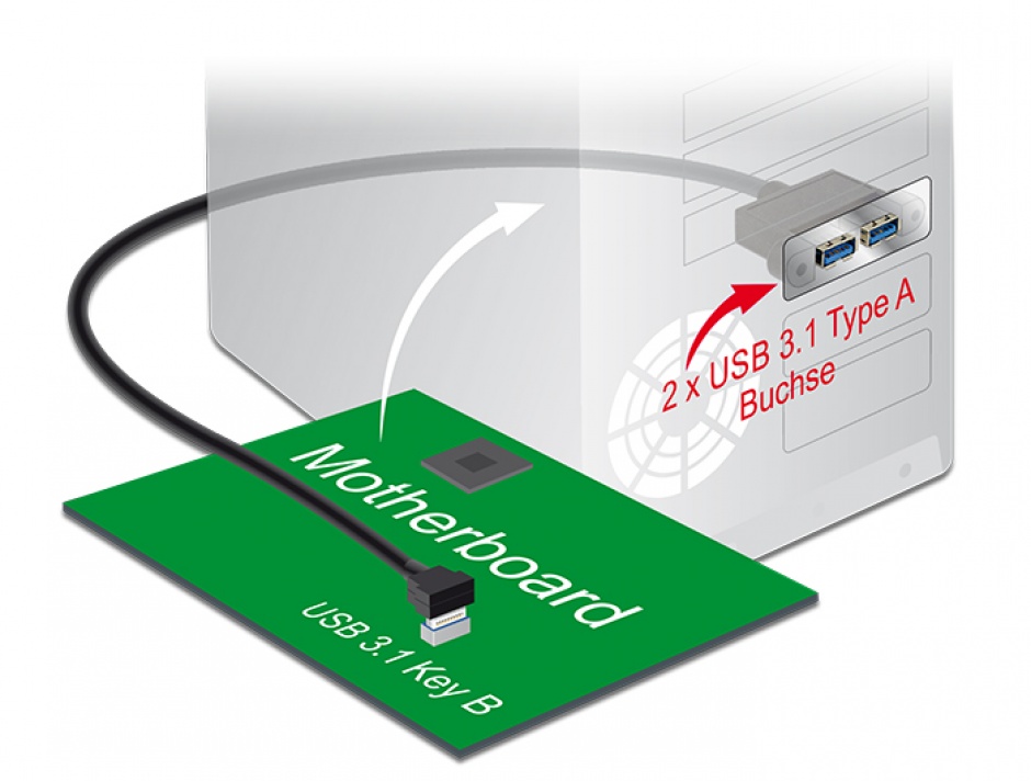 Imagine Cablu panel-mount USB 3.1 Gen 2 key B 20 pini la 2 x USB 3.1-A Gen 2 T-M 45cm, Delock 85327