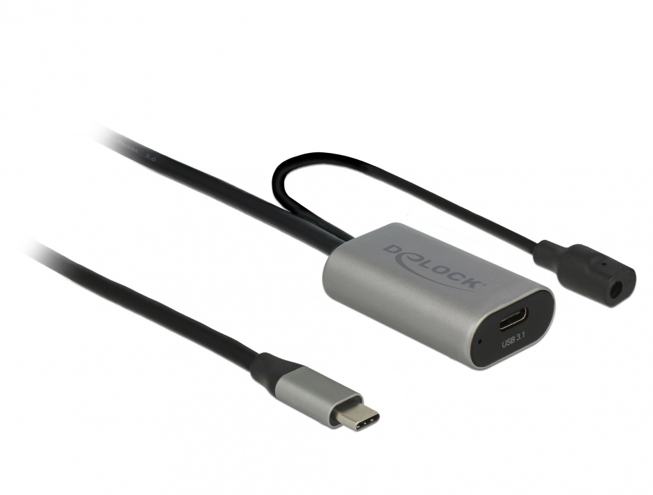 Imagine Cablu prelungitor USB 3.1-C Gen 1 activ 5m T-M Negru, Delock 85392