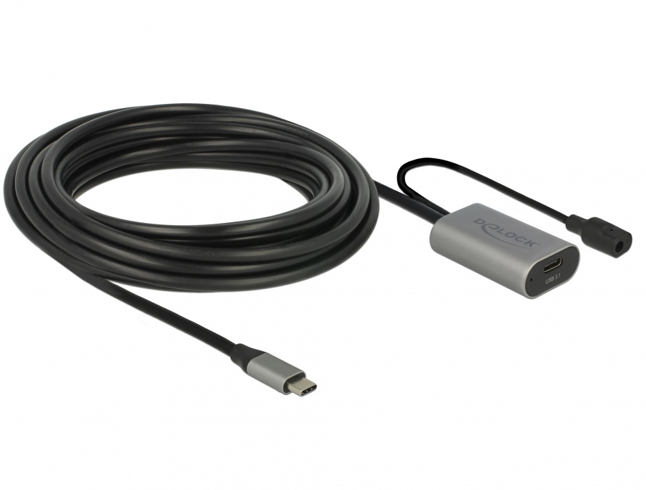 Imagine Cablu prelungitor USB 3.1-C Gen 1 activ 5m T-M Negru, Delock 85392 