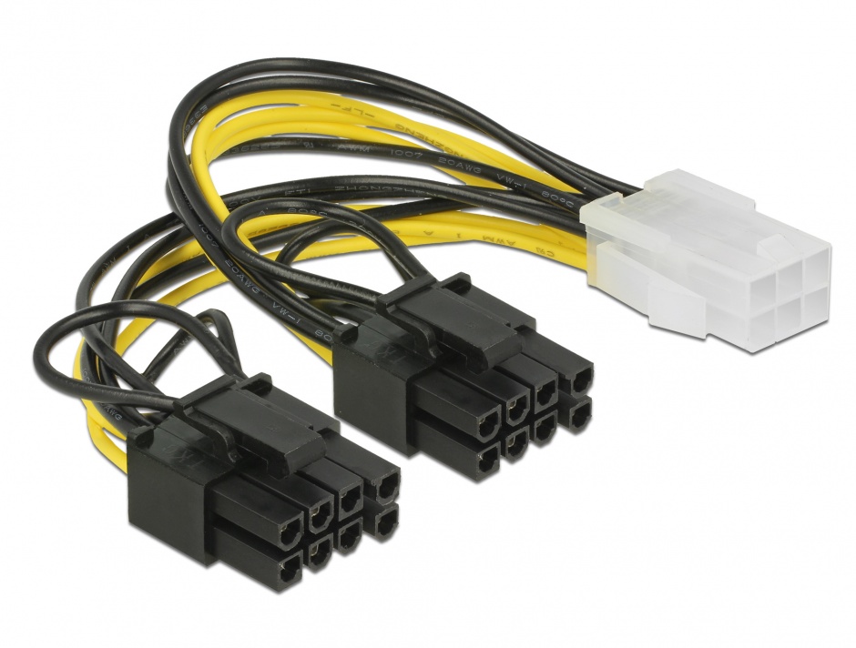 Imagine Cablu PCI Express 6 pini la 2 x 8 pini M-T 15cm, Delock 85452