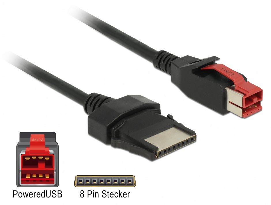 Imagine Cablu PoweredUSB 24 V la 8 pini 4m pentru POS/terminale, Delock 85480