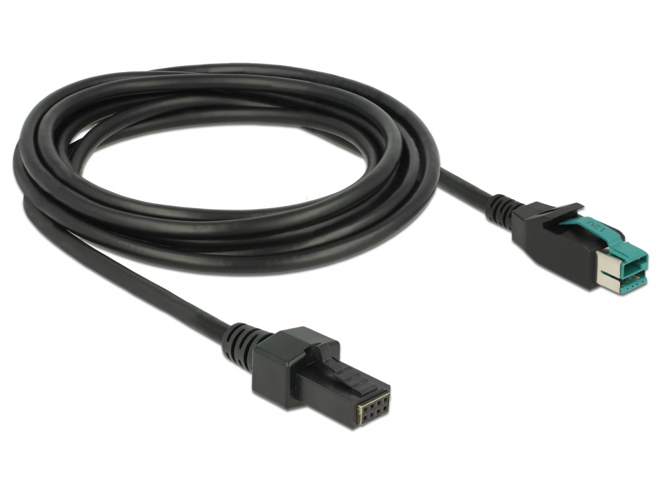 Imagine Cablu PoweredUSB 12 V la 2 x 4 pini T-T 3m pentru POS/terminale, Delock 85484