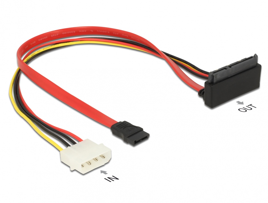 Imagine Cablu SATA 6 Gb/s 7 pini + alimentare Molex la SATA 22 pini 30cm, Delock 85514
