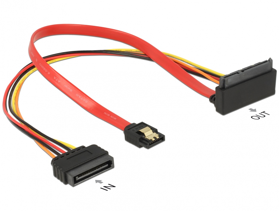 Imagine Cablu SATA III 6 Gb/s + alimentare SATA 15 pini la SATA 22 pini unghi sus 30cm, Delock 85515