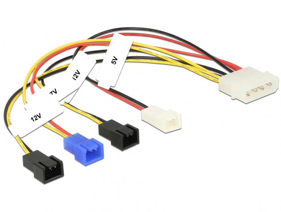 Imagine Cablu de alimentare Molex la 4 x 2 pini ventilator (12 V / 7 V / 5 V) 20cm, Delock 85516