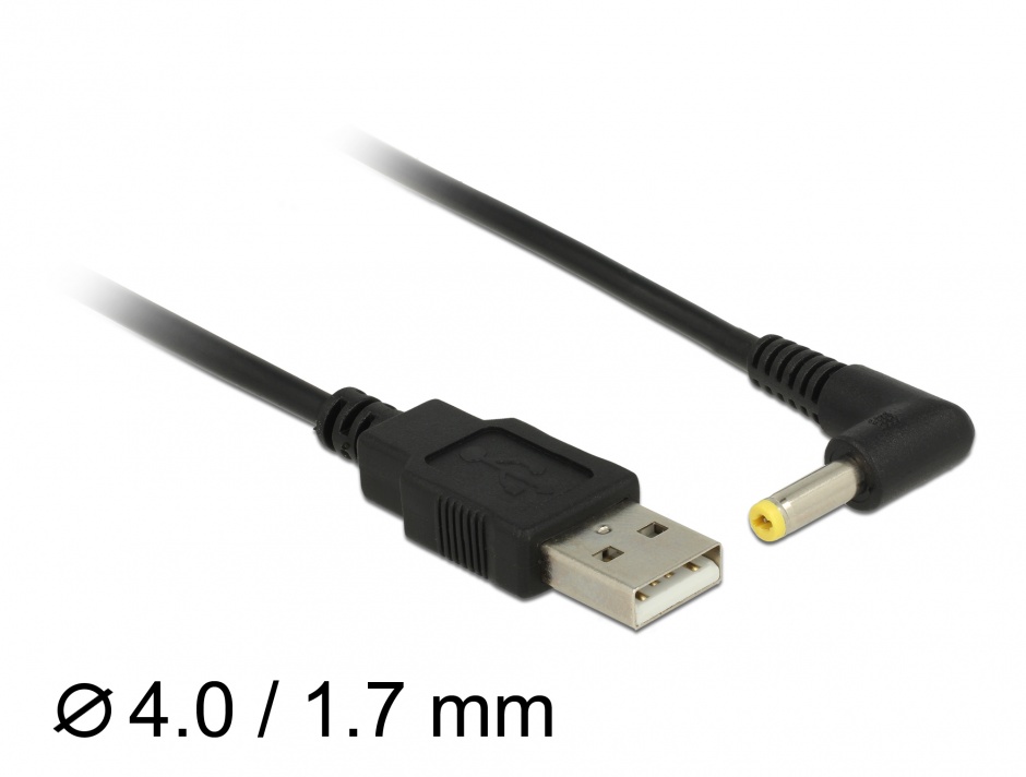 Imagine Cablu de alimentare USB la DC 4.0 x 1.7 mm unghi 90 grade 1.5m, Delock 85544 