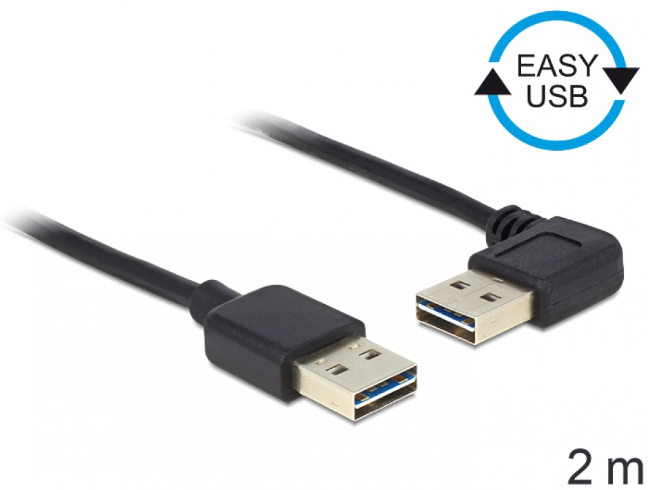 Imagine Cablu EASY-USB 2.0 tip A la EASY-USB 2.0 tip A unghi stanga/dreapta T-T 2m negru, Delock 85557 