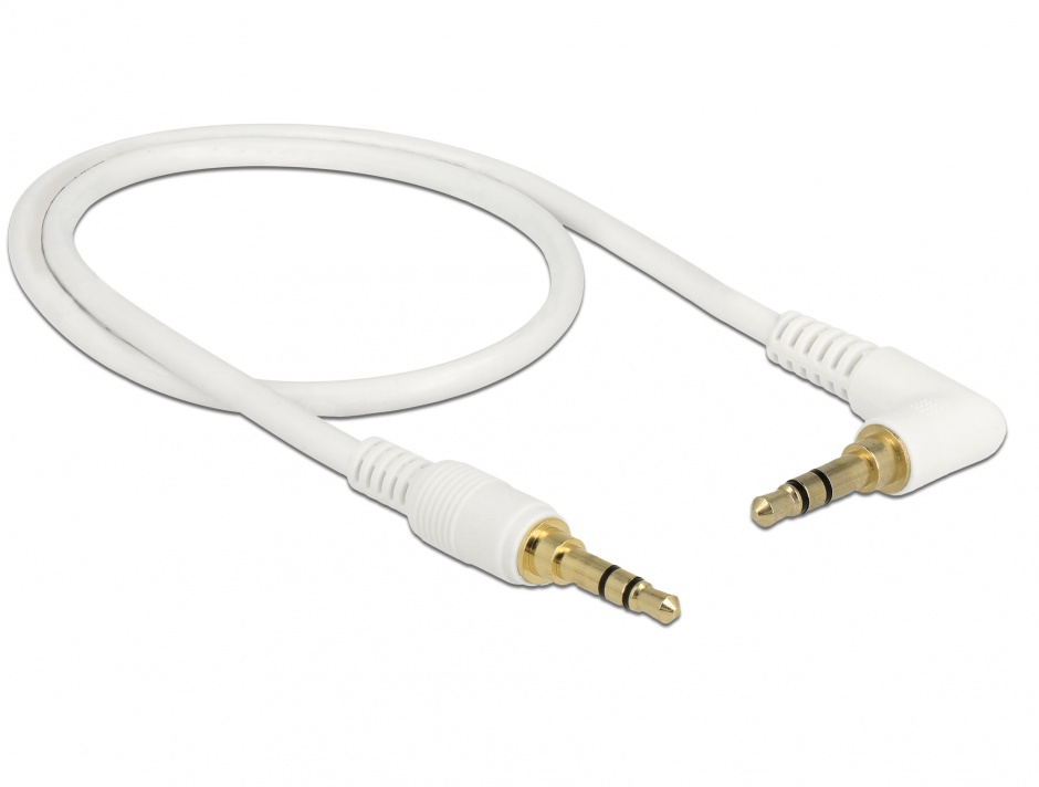Imagine Cablu Stereo Jack 3.5 mm 3 pini (pentru smartphone cu husa) unghi 0.5m T-T alb, Delock 85565