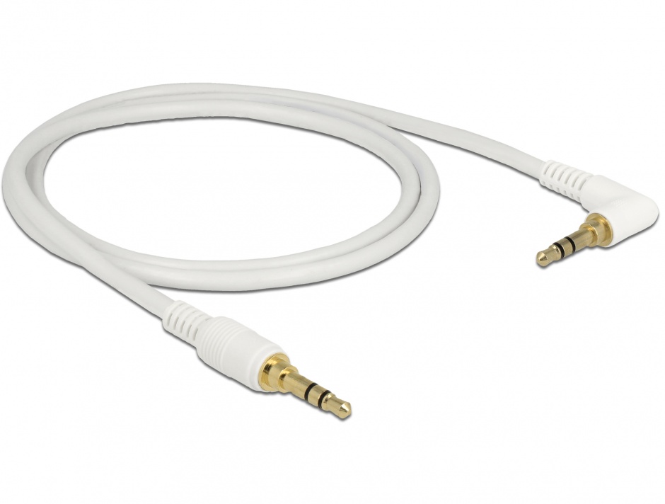 Imagine Cablu Stereo Jack 3.5 mm 3 pini (pentru smartphone cu husa) unghi 1m T-T alb, Delock 85567