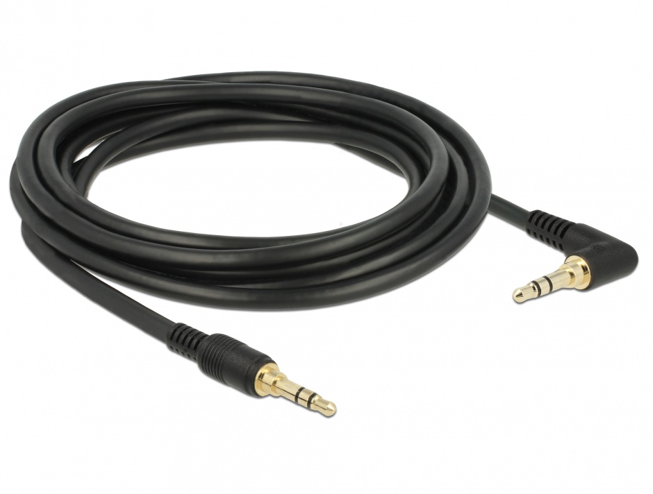 Imagine Cablu Stereo Jack 3.5 mm 3 pini (pentru smartphone cu husa) unghi 3m T-T Negru, Delock 85570