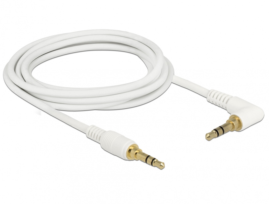 Imagine Cablu Stereo Jack 3.5 mm 3 pini (pentru smartphone cu husa) unghi 3m T-T alb, Delock 85571 