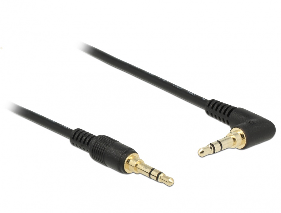 Imagine Cablu Stereo Jack 3.5 mm 3 pini (pentru smartphone cu husa) unghi 5m T-T Negru, Delock 85572