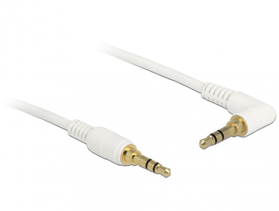 Imagine Cablu Stereo Jack 3.5 mm 3 pini (pentru smartphone cu husa) unghi 5m T-T alb, Delock 85573