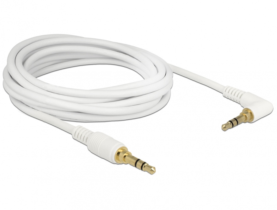Imagine Cablu Stereo Jack 3.5 mm 3 pini (pentru smartphone cu husa) unghi 5m T-T alb, Delock 85573