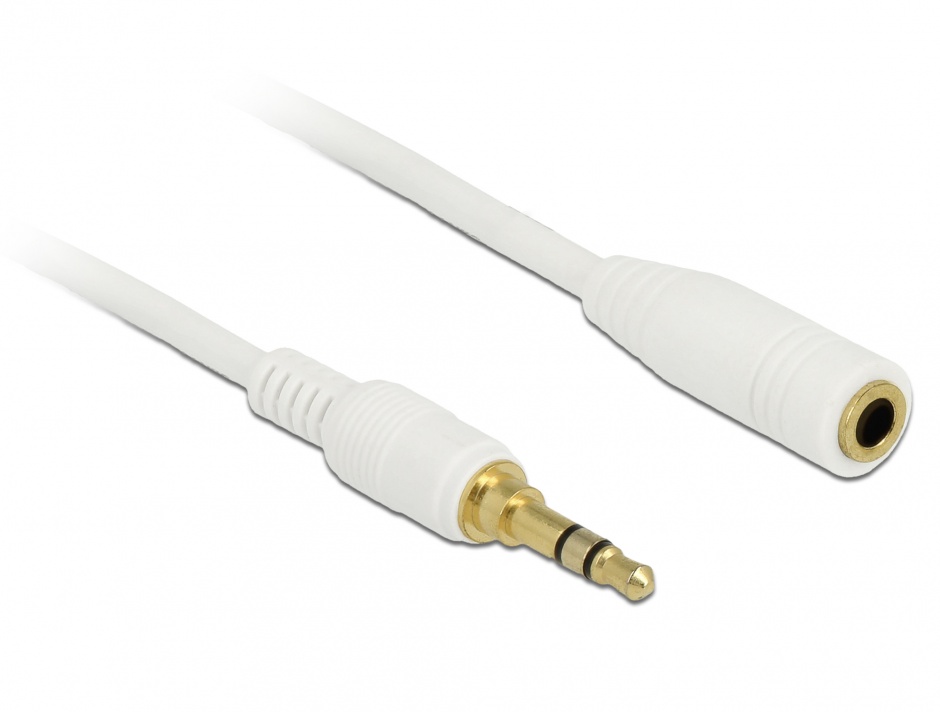 Imagine Cablu prelungitor audio jack 3.5mm (pentru smartphone cu husa) 3 pini T-M 2m Alb, Delock 85579