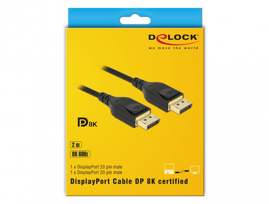 Imagine Cablu Displayport 8K / 4K@ 240Hz (DP 8K certificat) T-T 2m Negru, Delock 85660