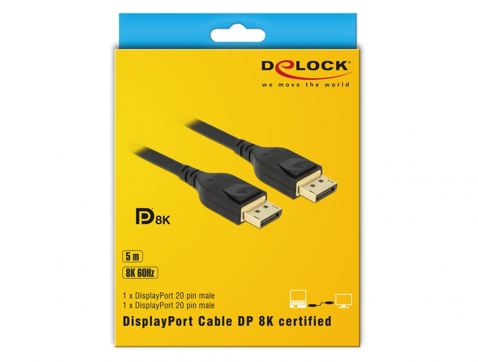 Imagine Cablu Displayport 8K / 4K@ 240Hz (DP 8K certificat) T-T 5m Negru, Delock 85663