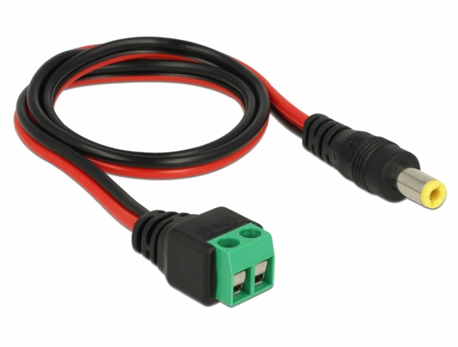 Imagine Cablu de alimentare DC 5.5 x 2.5 mm la bloc terminal 2 pini 50cm, Delock 85708