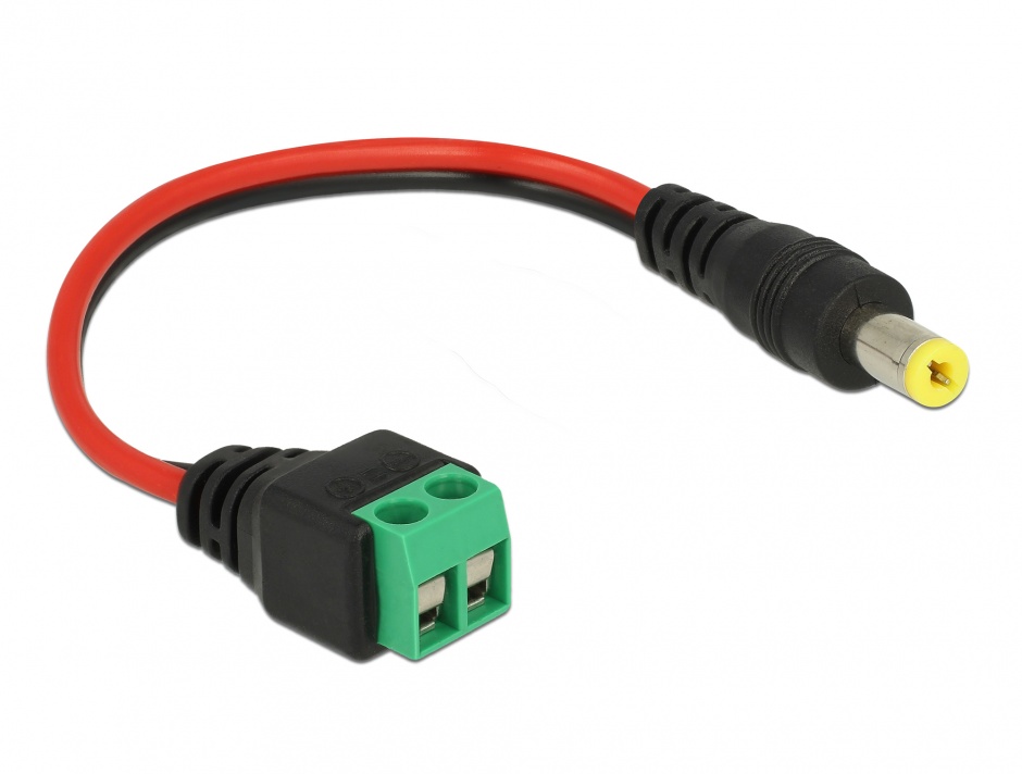 Imagine Cablu de alimentare DC 5.5 x 2.1 mm la bloc terminal 2 pini 15cm, Delock 85712