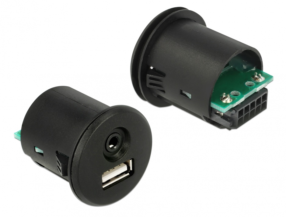 Imagine Cablu USB + jack stereo 3.5 mm 4 pini la USB + jack stereo 3.5 mm 4 pini (audio) T-M 2m Negru, Deloc