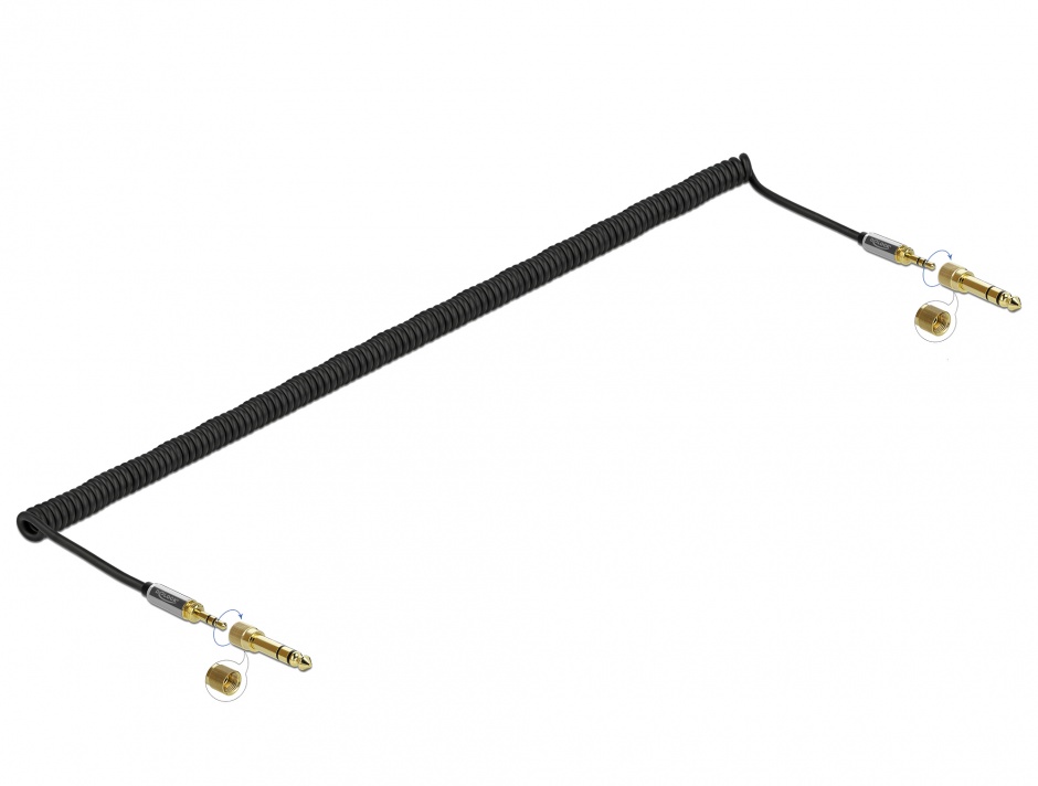 Imagine Cablu spiralat jack stereo 3.5mm 3 pini T-T + adaptor 6.35mm 5m, Delock 85839