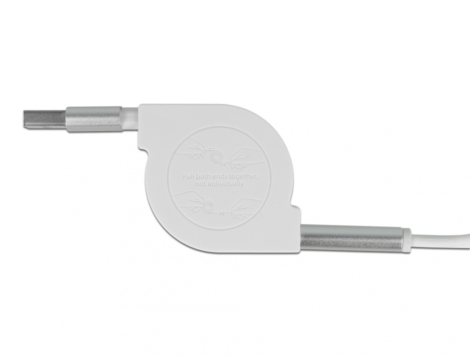 Imagine Cablu USB 3 in 1 de incarcare retractabil iPhone Lightning / USB-C / micro USB-B Alb, Delock 85850
