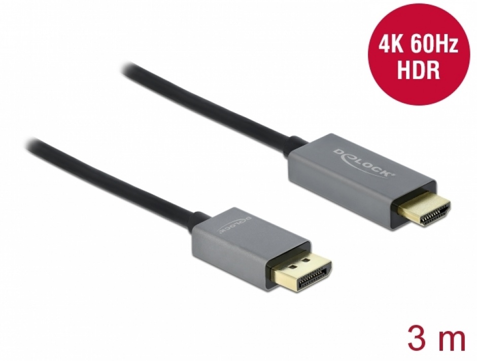Imagine Cablu activ DisplayPort 1.4 la HDMI 4K@60 Hz (HDR) T-T 3m, Delock 85930